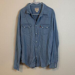 LEVI'S Vintage Red Tab Men's Pearl Snap Blue Denim Button Up sz XL